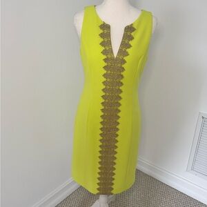 Pappagallo Lime Green Sleeveless Sheath Dress with Gold Trim